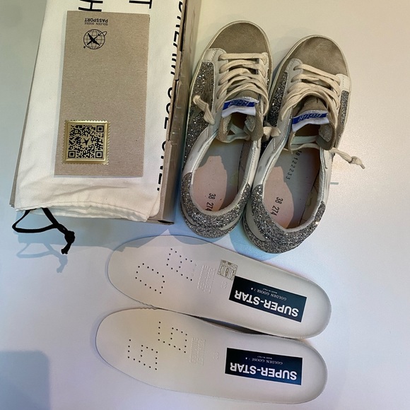 Golden Goose Superstar Sneaker White Leather/Silver Glitter/Taupe Suede 38 NIB - Picture 8 of 15